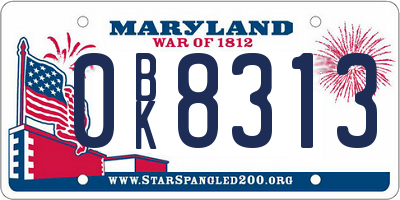 MD license plate 0BK8313