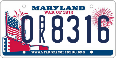 MD license plate 0BK8316