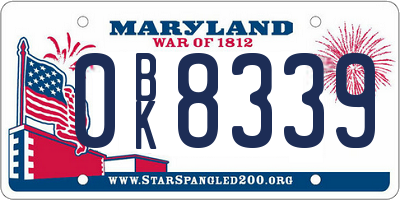 MD license plate 0BK8339