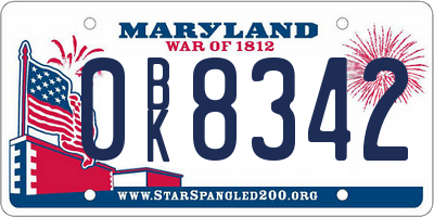 MD license plate 0BK8342