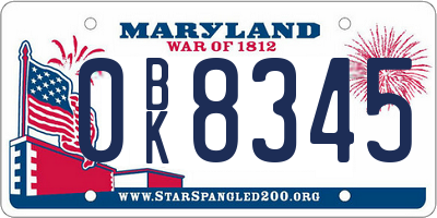 MD license plate 0BK8345