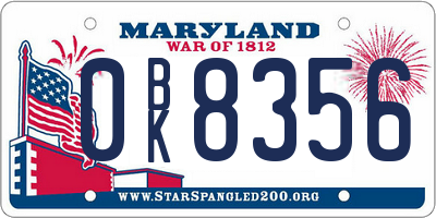 MD license plate 0BK8356