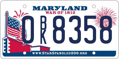 MD license plate 0BK8358