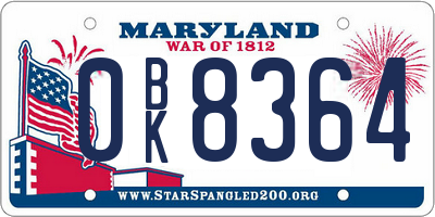 MD license plate 0BK8364