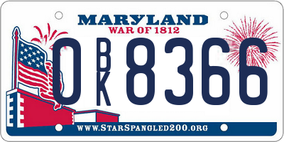 MD license plate 0BK8366