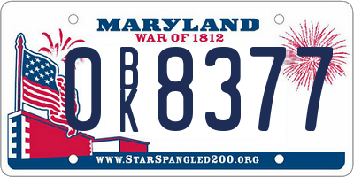 MD license plate 0BK8377