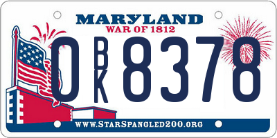 MD license plate 0BK8378