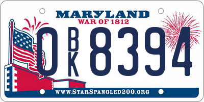 MD license plate 0BK8394