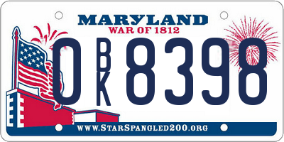 MD license plate 0BK8398