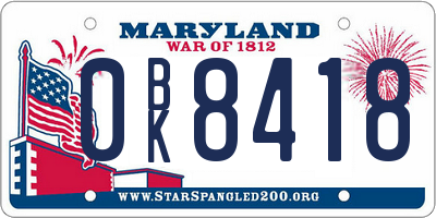 MD license plate 0BK8418