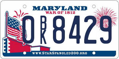 MD license plate 0BK8429