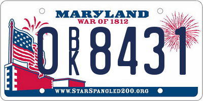 MD license plate 0BK8431