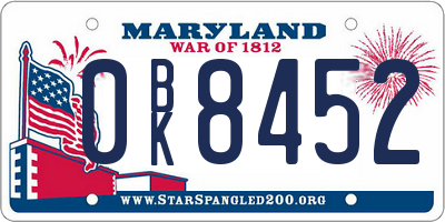 MD license plate 0BK8452