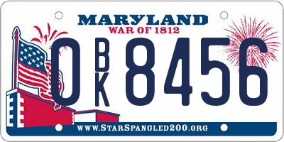 MD license plate 0BK8456
