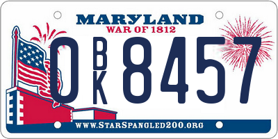 MD license plate 0BK8457