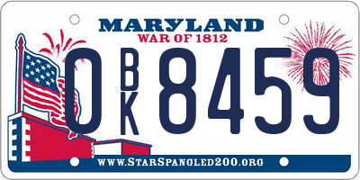 MD license plate 0BK8459