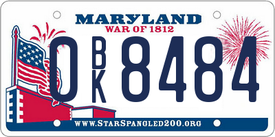 MD license plate 0BK8484