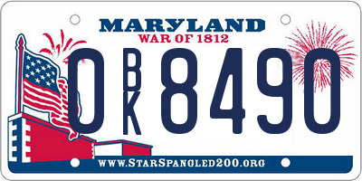 MD license plate 0BK8490