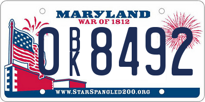 MD license plate 0BK8492