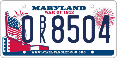 MD license plate 0BK8504