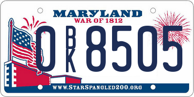 MD license plate 0BK8505