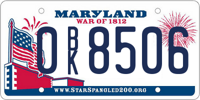 MD license plate 0BK8506