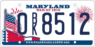 MD license plate 0BK8512