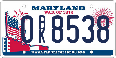 MD license plate 0BK8538