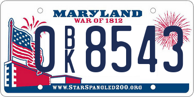 MD license plate 0BK8543