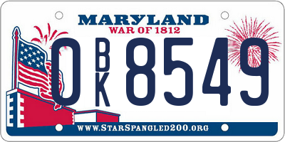 MD license plate 0BK8549