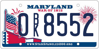MD license plate 0BK8552