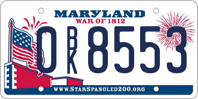 MD license plate 0BK8553