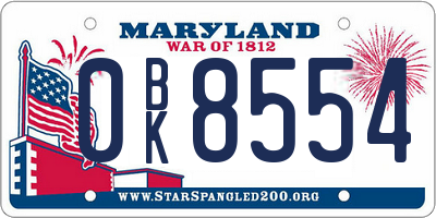 MD license plate 0BK8554