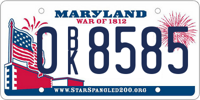 MD license plate 0BK8585