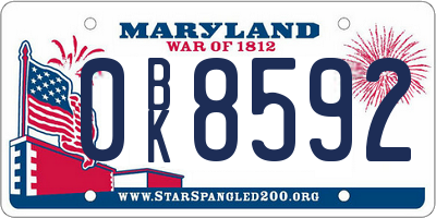 MD license plate 0BK8592