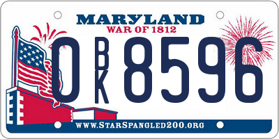 MD license plate 0BK8596