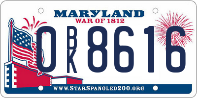 MD license plate 0BK8616
