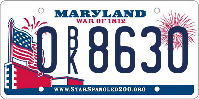 MD license plate 0BK8630