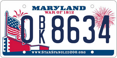 MD license plate 0BK8634