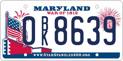 MD license plate 0BK8639