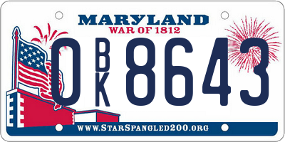 MD license plate 0BK8643