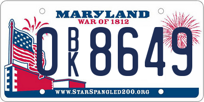 MD license plate 0BK8649