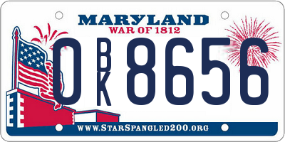 MD license plate 0BK8656