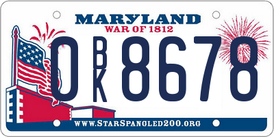 MD license plate 0BK8678