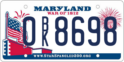 MD license plate 0BK8698