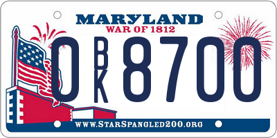 MD license plate 0BK8700