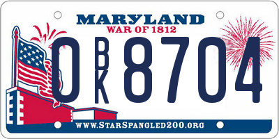 MD license plate 0BK8704