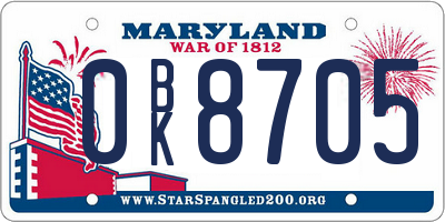 MD license plate 0BK8705
