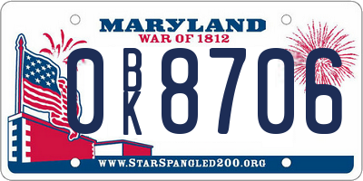 MD license plate 0BK8706