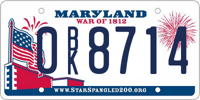MD license plate 0BK8714